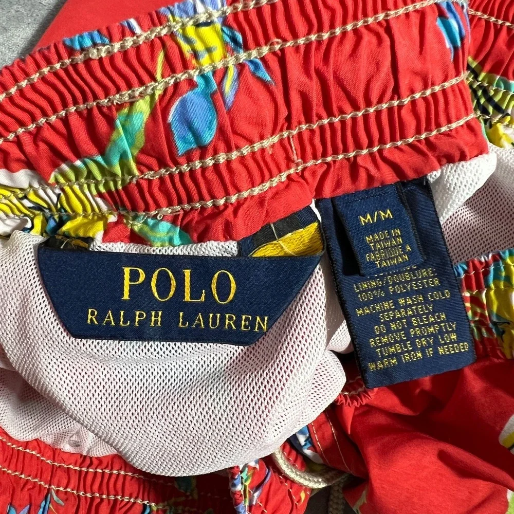 Polo Ralph Lauren Floral Swim Trunks Shorts Mens Medium Red Bathing Suit Pockets